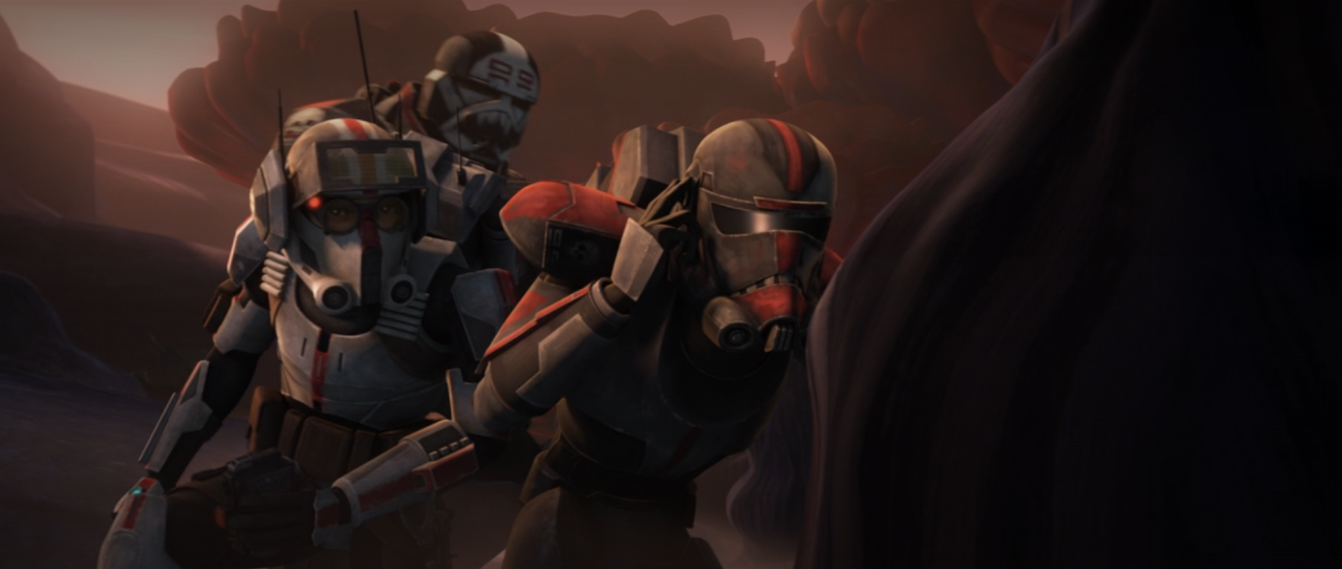 Hunter, Tech, and Wrecker plan an assault on the Separatist outpost