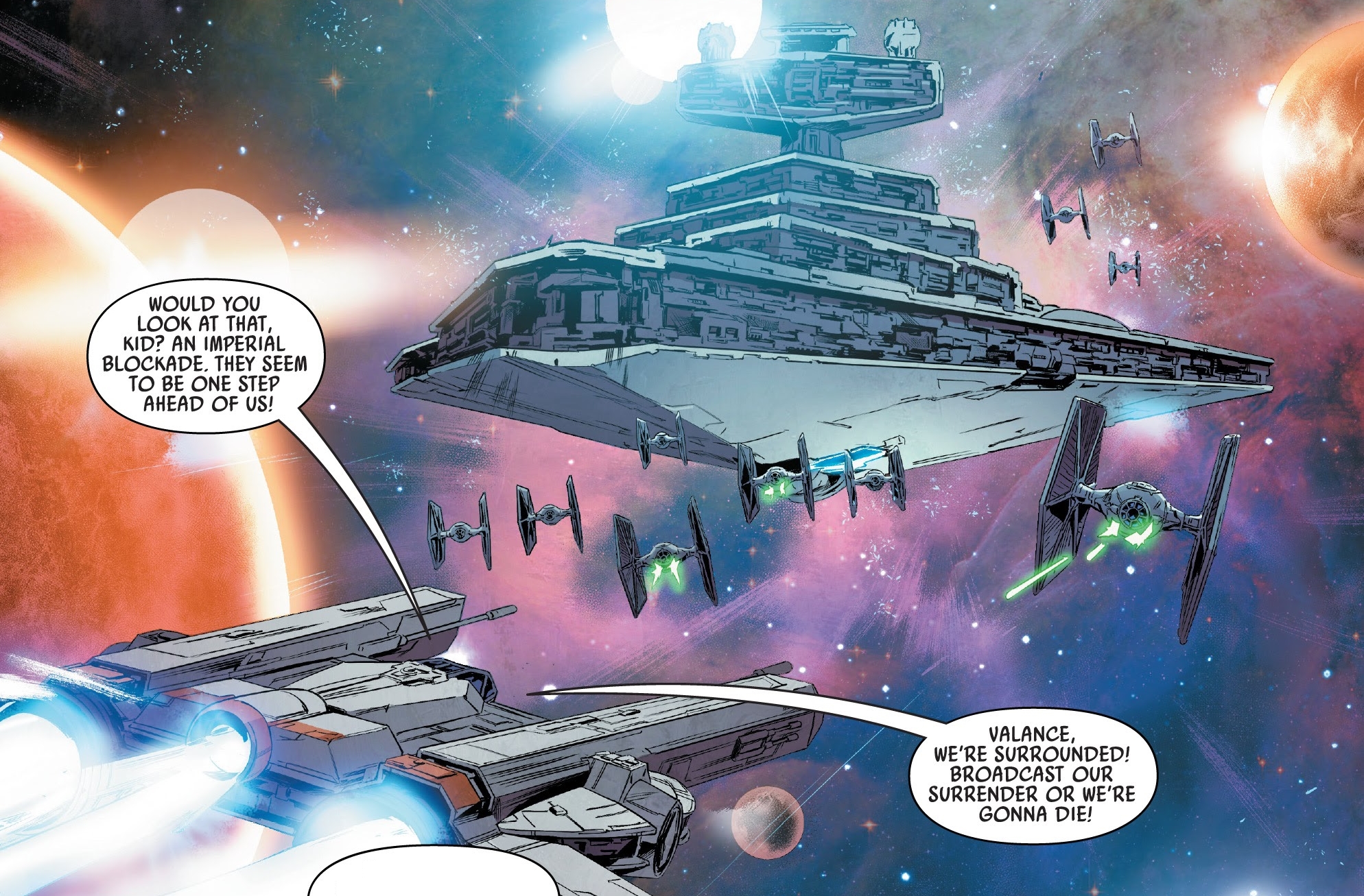 The Broken Wing exits hyperspace before an Imperial blockade.