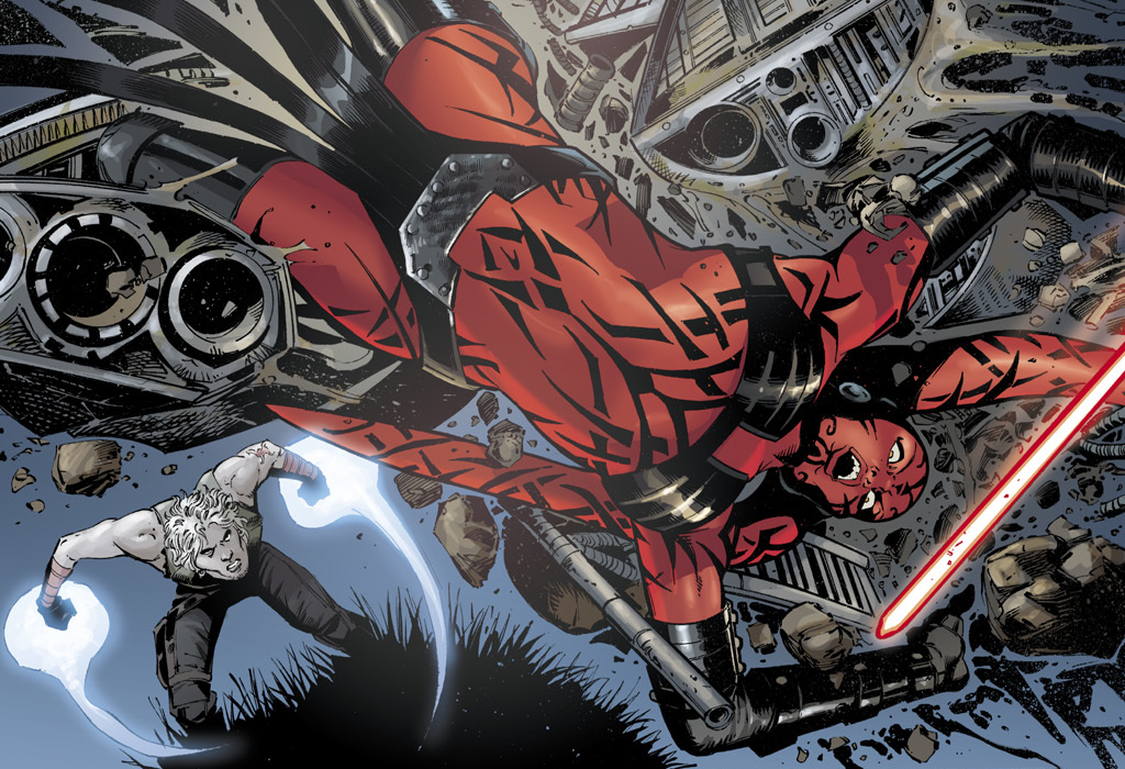 Cade uses the Force to hurl Darth Talon away.