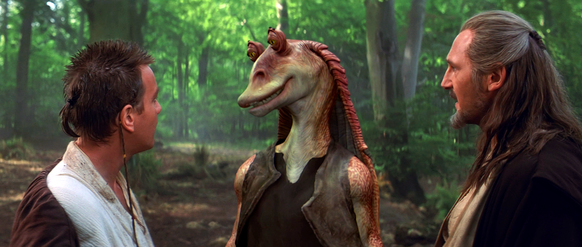 Jar Jar Binks was a Gungan exile who encountered the Jedi Qui-Gon Jinn and Obi-Wan Kenobi during the Invasion of Naboo.