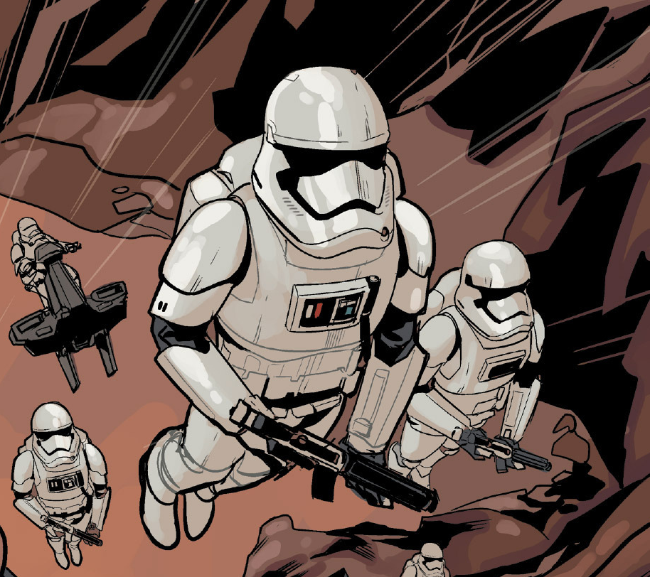 Jet troopers, each with a standard stormtrooper helmet, operating on Ovanis