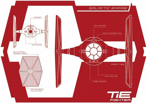 Technical drawing of a TIE/ln starfighter