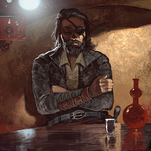 Col Serra sitting in a cantina