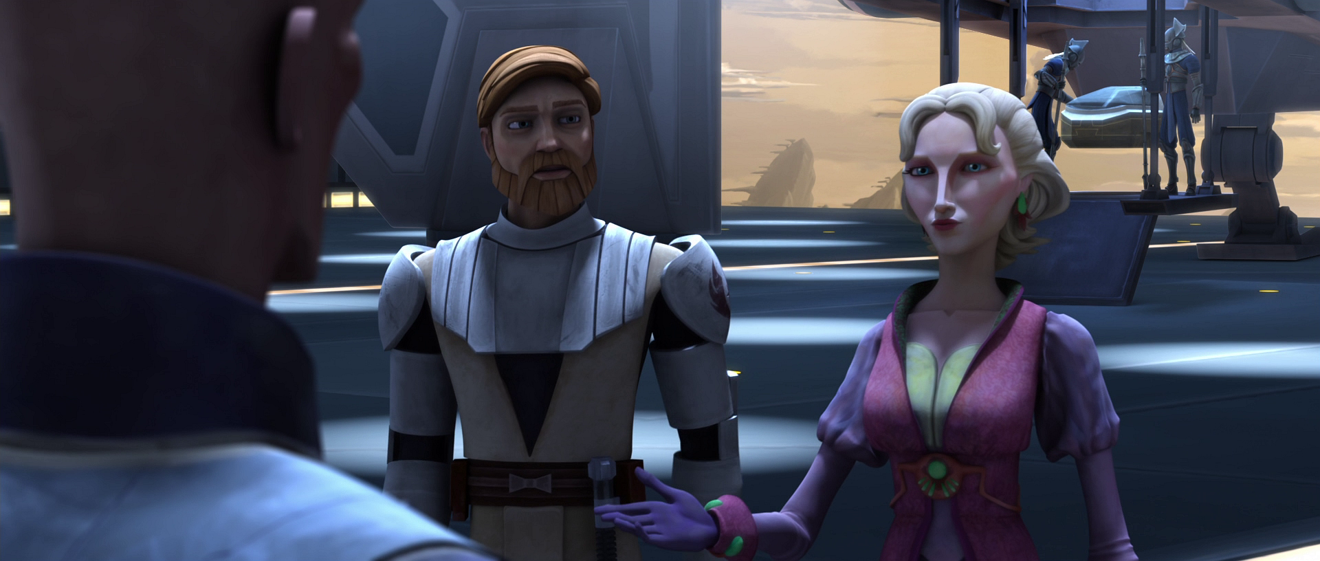 Duchess Satine introduces Obi-Wan to Governor Vizsla.