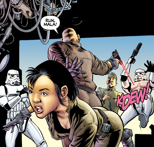 Mala Tinero flees from Imperial stormtroopers.