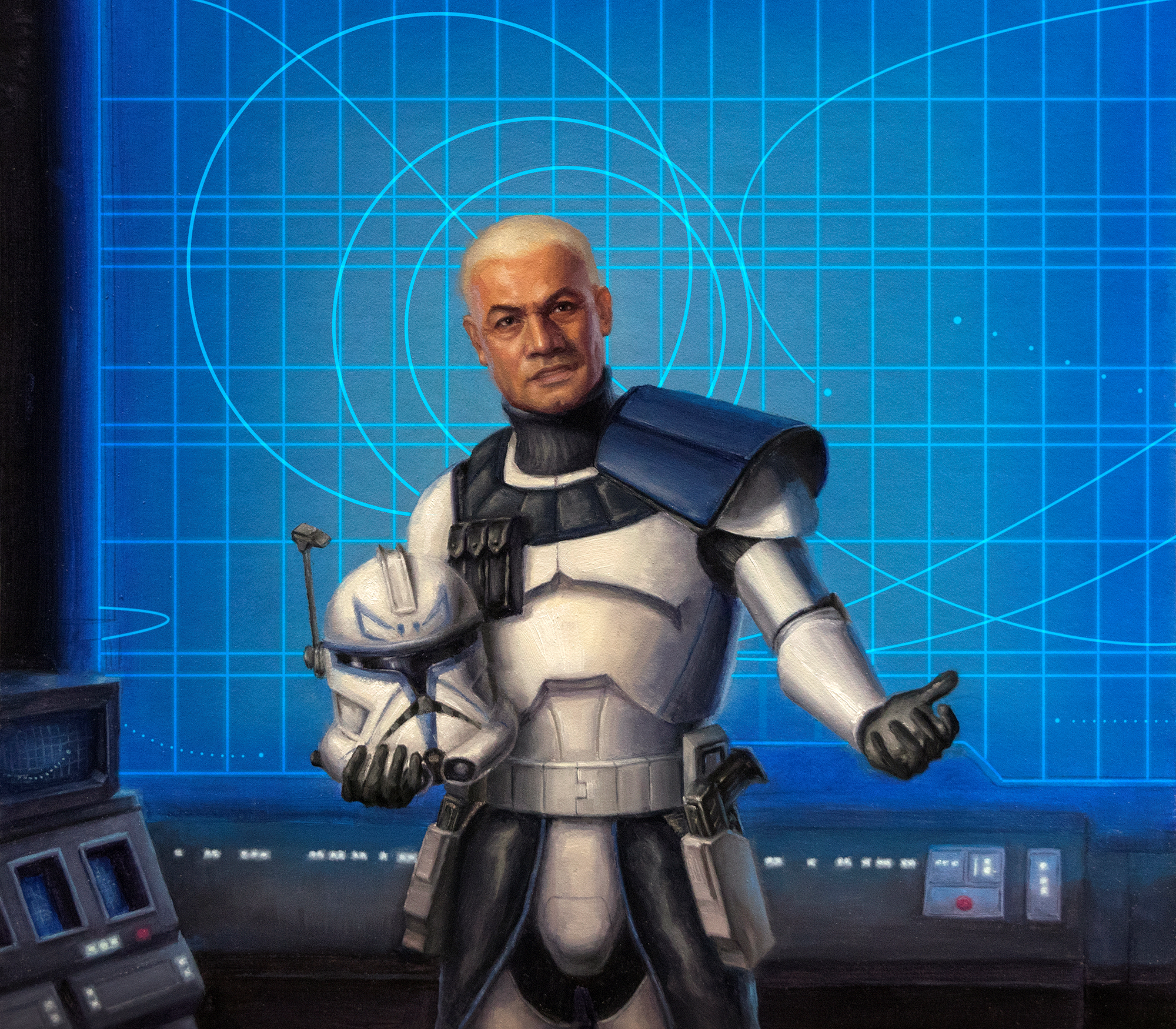 Rex wearing his Phase II clone trooper armor during the Clone Wars