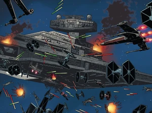Rebel and Imperial starships clash during the  of 