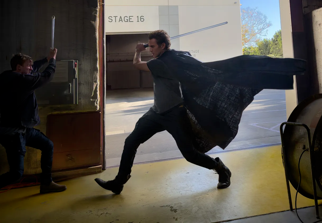 Hayden Christensen training for a lightsaber duel with Ross Kohnstam