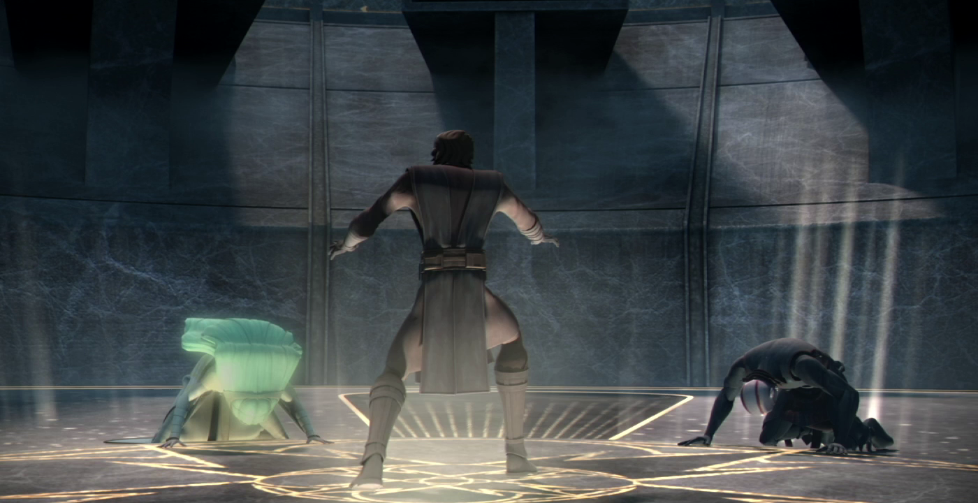 Skywalker forces the Son and Daughter to kneel before him