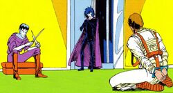 Ozrei gives Den Siva his orders during an interrogation session.