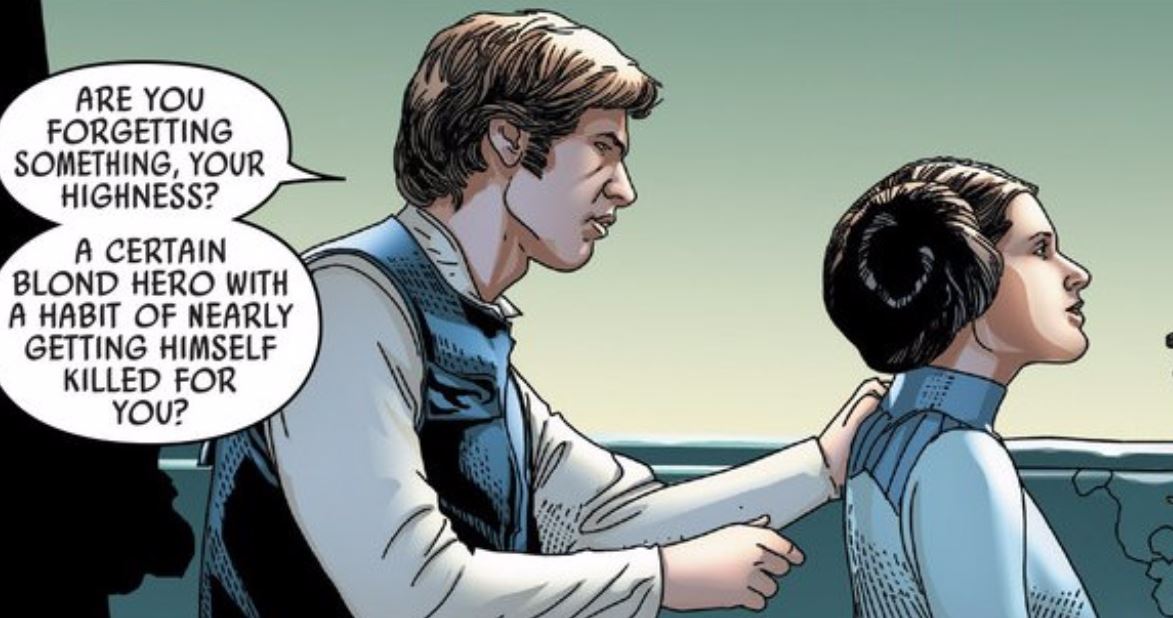 Solo reminds the princess that her priorities should be with Skywalker—not getting revenge against Vader.