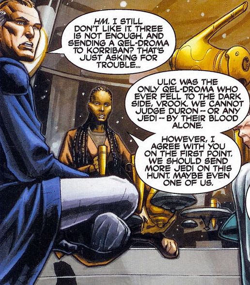 Vrook Lamar and Bala Nisi on the Dantooine Jedi Enclave Council.