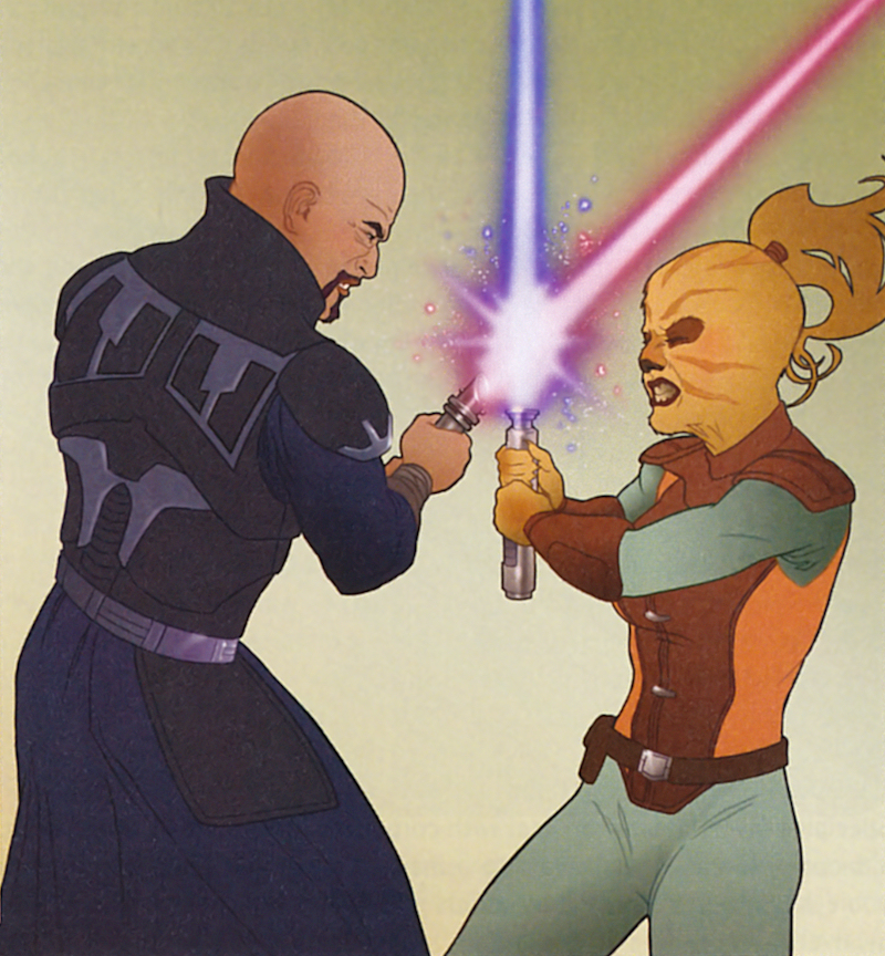 Bandon dueling the Cathar Jedi Juhani