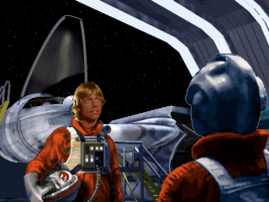 Keyan Farlander and Luke Skywalker discuss the B-wing project.