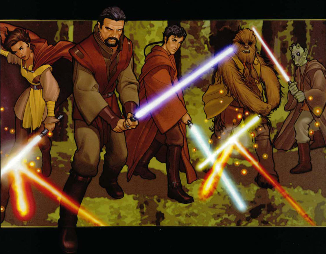 Qel-Bertuk alongside other Jedi of the Almas Academy, including Kirlocca