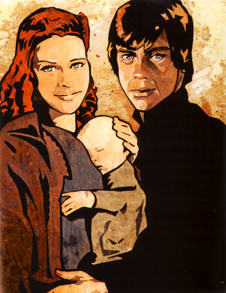 Luke and Mara Jade Skywalker with newborn baby Ben.