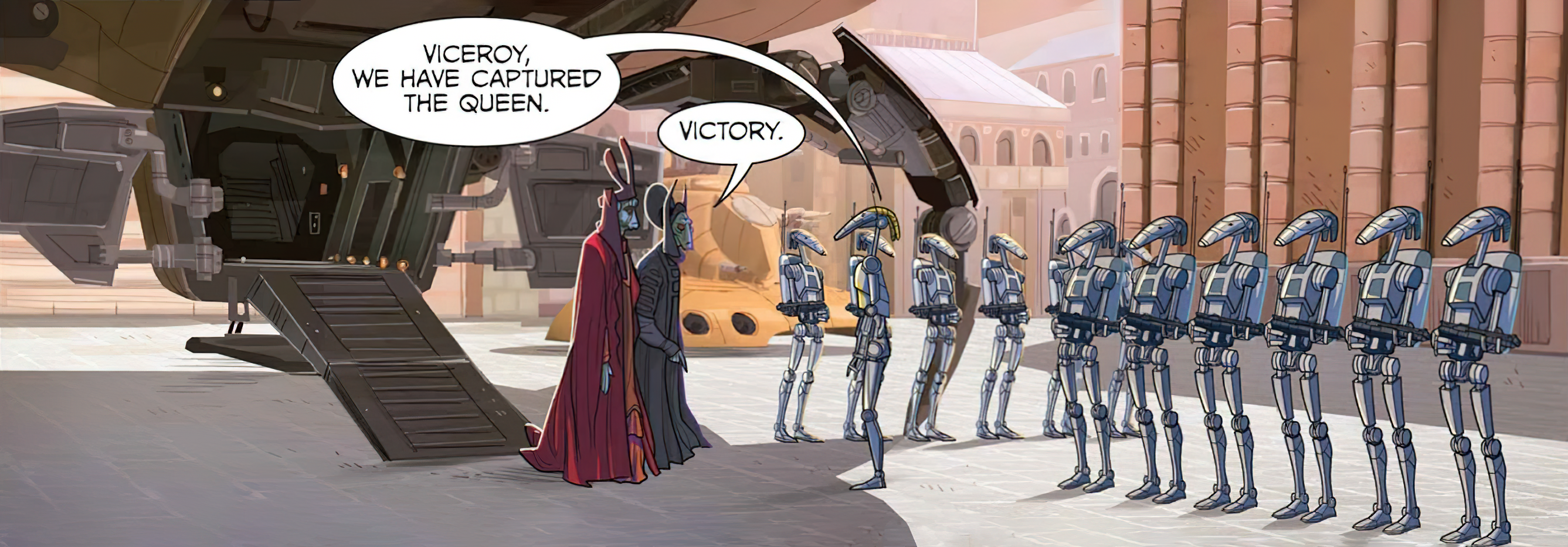 OOM-9, reporting Queen Amidala's capture to Gunray.