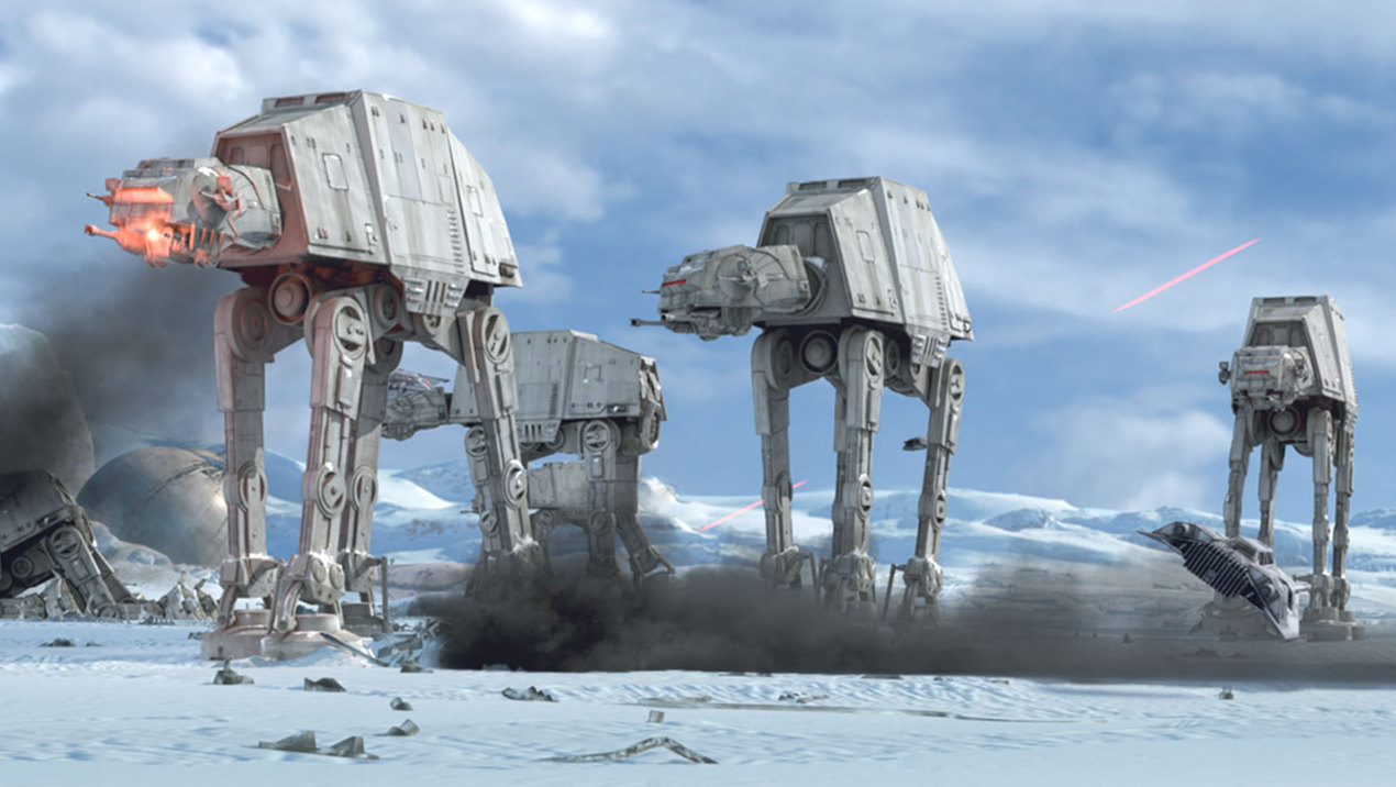 The Empire, using AT-ATs, attacks Echo Base during the Battle of Hoth