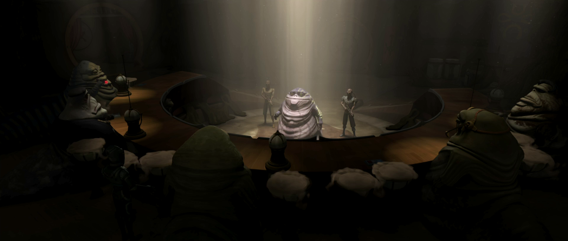 Ziro is brought before his liberators, the leaders of the Hutt Council.