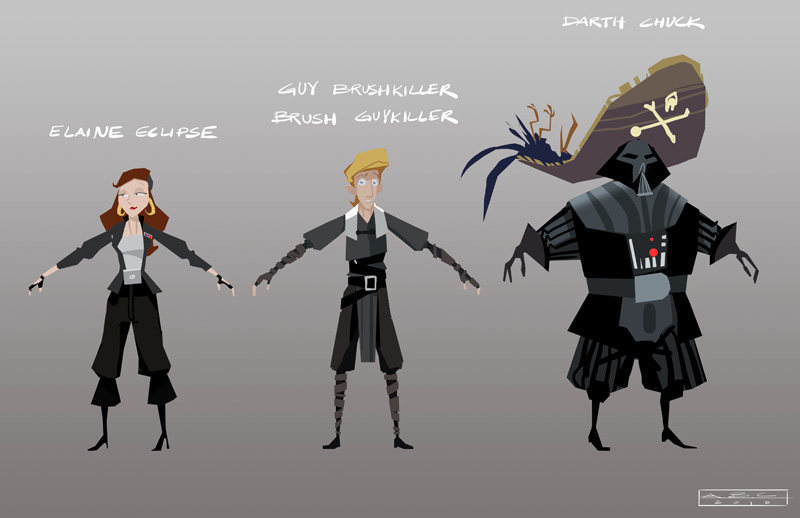 Concept art of Threepkiller, as well as Monkey Island versions of Darth Vader and Juno Eclipse, for The Force Unleashed II