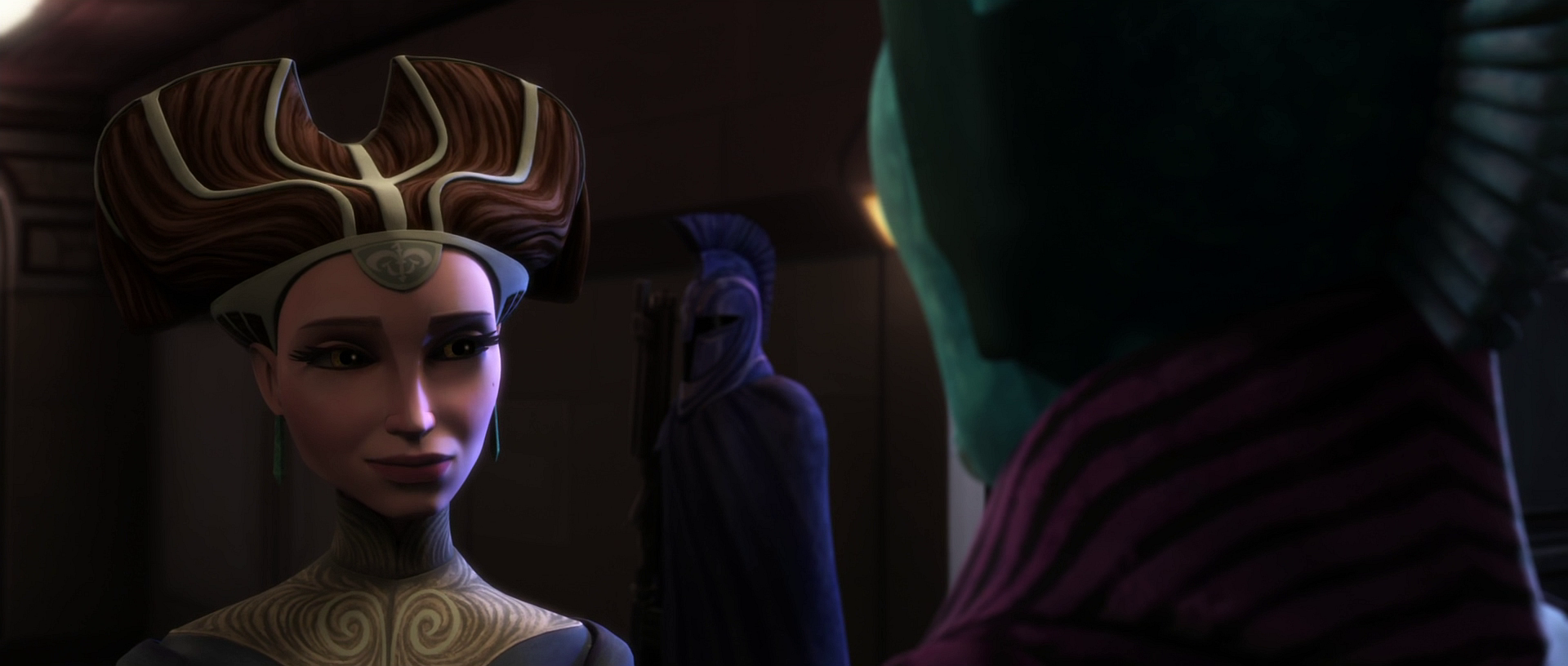 After maintaining a distance during her early tenure, Farr and Amidala first met as colleagues at a gala hosted by Mon Mothma.