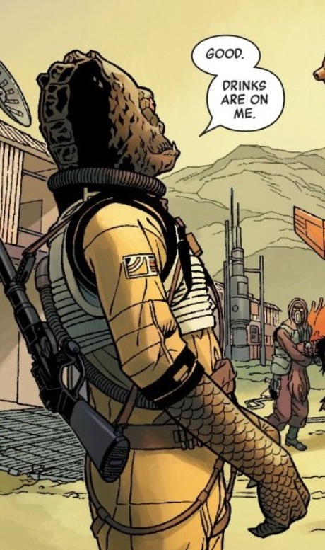 Bossk on Arkanis, with an X-45 on his back