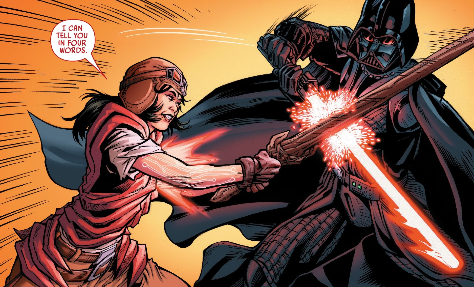 The Spark Eternal-possessed Aphra briefly battles Vader with the Null Blade.