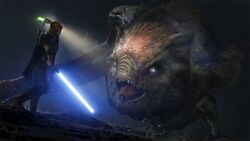 Although his training was incomplete, Kestis' skill with a lightsaber allowed him to face dangerous adversaries, such as Inquisitors and enormous beasts.