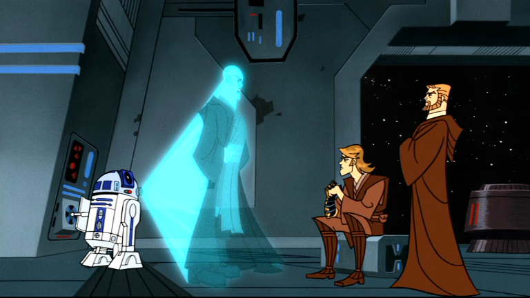 Anakin Skywalker and Obi-Wan Kenobi learn of the Battle of Coruscant from Mace Windu aboard the Integrity.