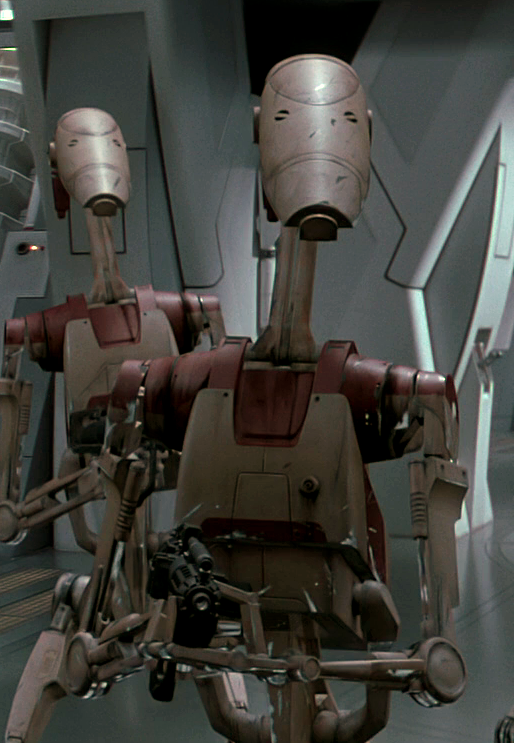 A security battle droid with an E-5 blaster