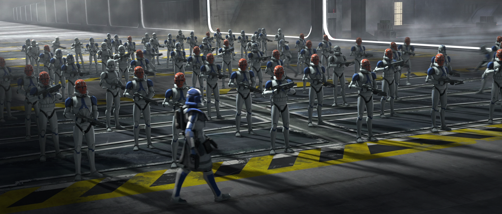 CT-5597 leads the remaining troopers into stopping Ahsoka and Rex from escaping.