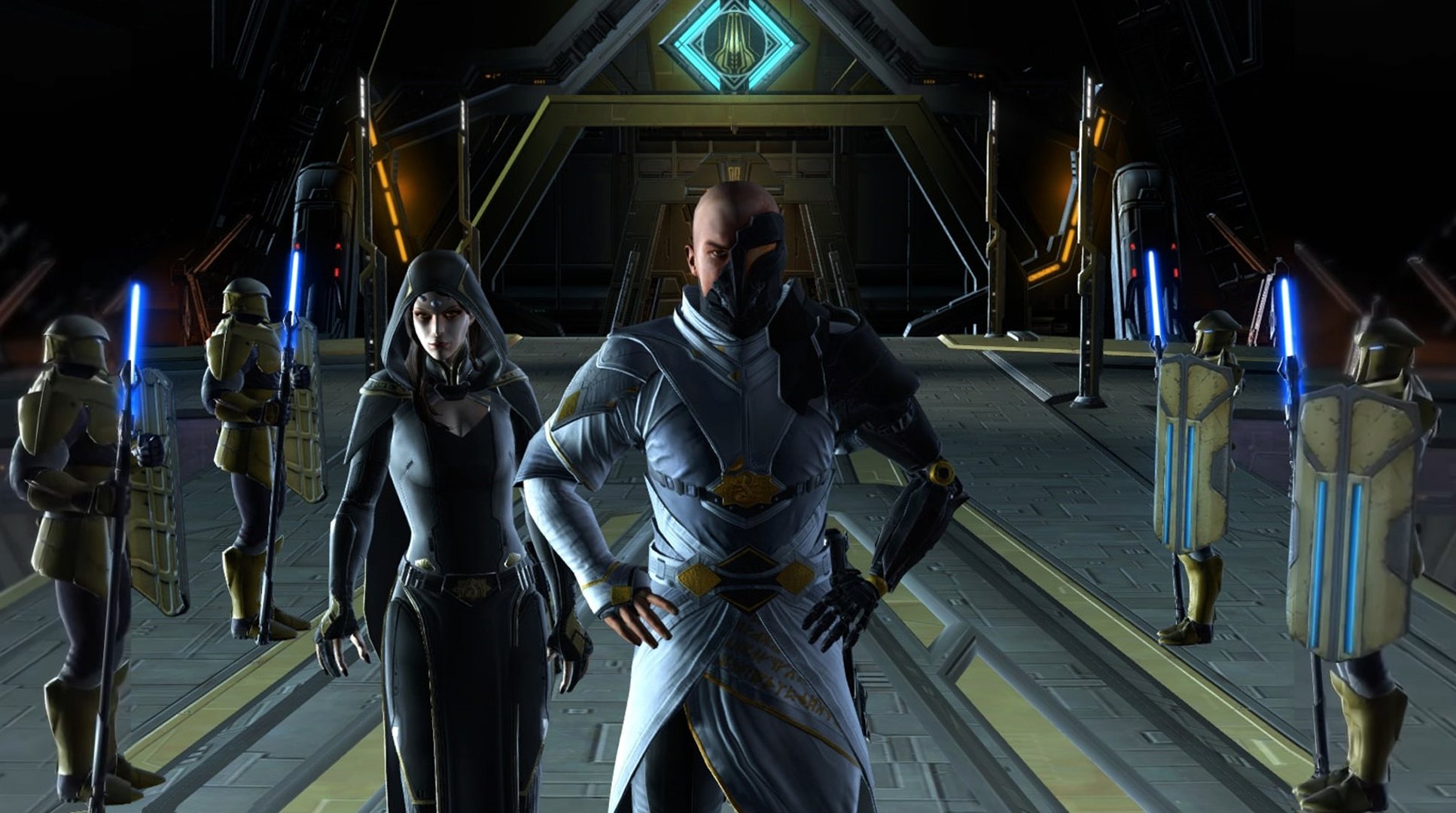 Arcann and Vaylin on the bridge of the Eternal Flagship.