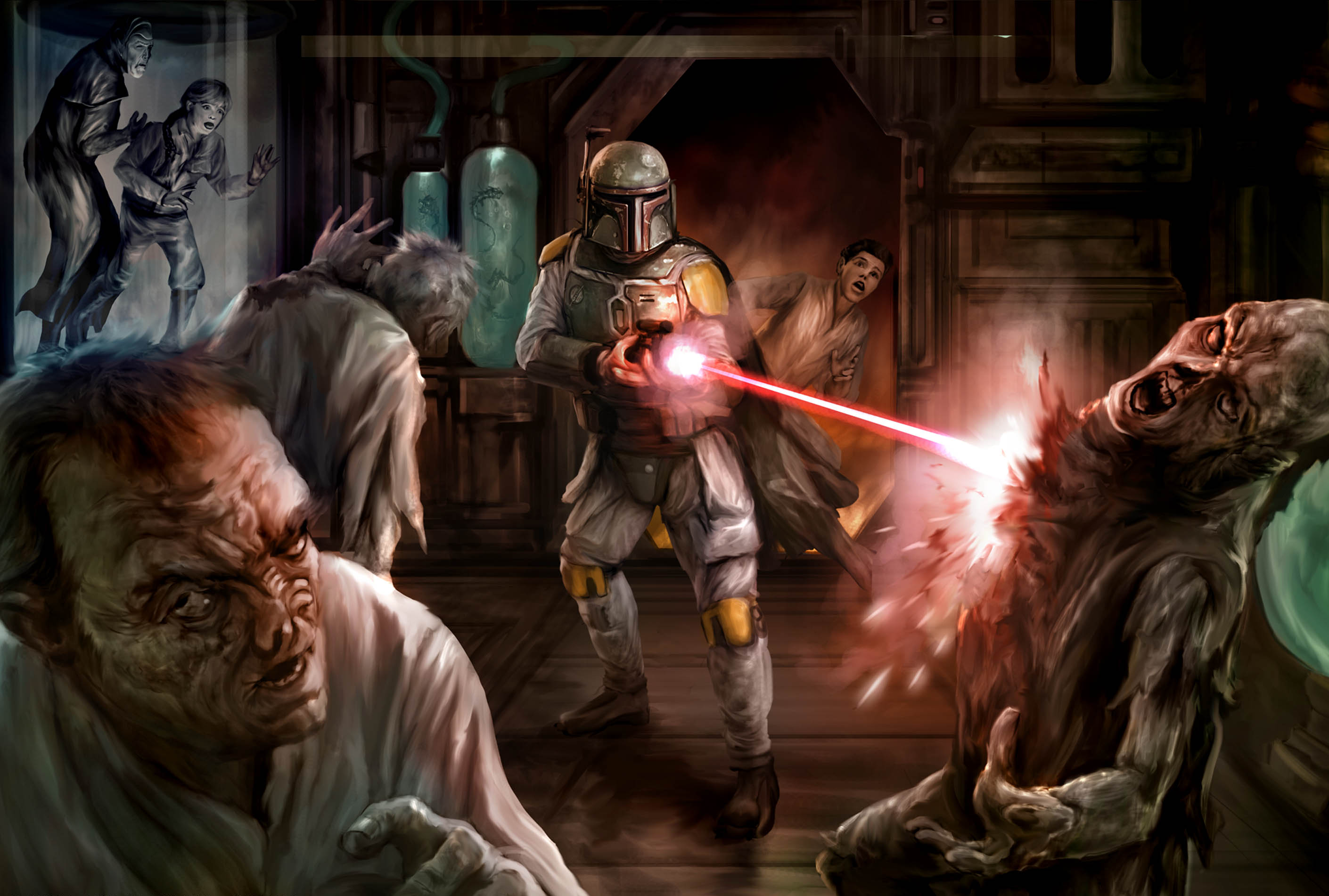 Boba Fett, fighting against Cornelius Evazan's zombies.