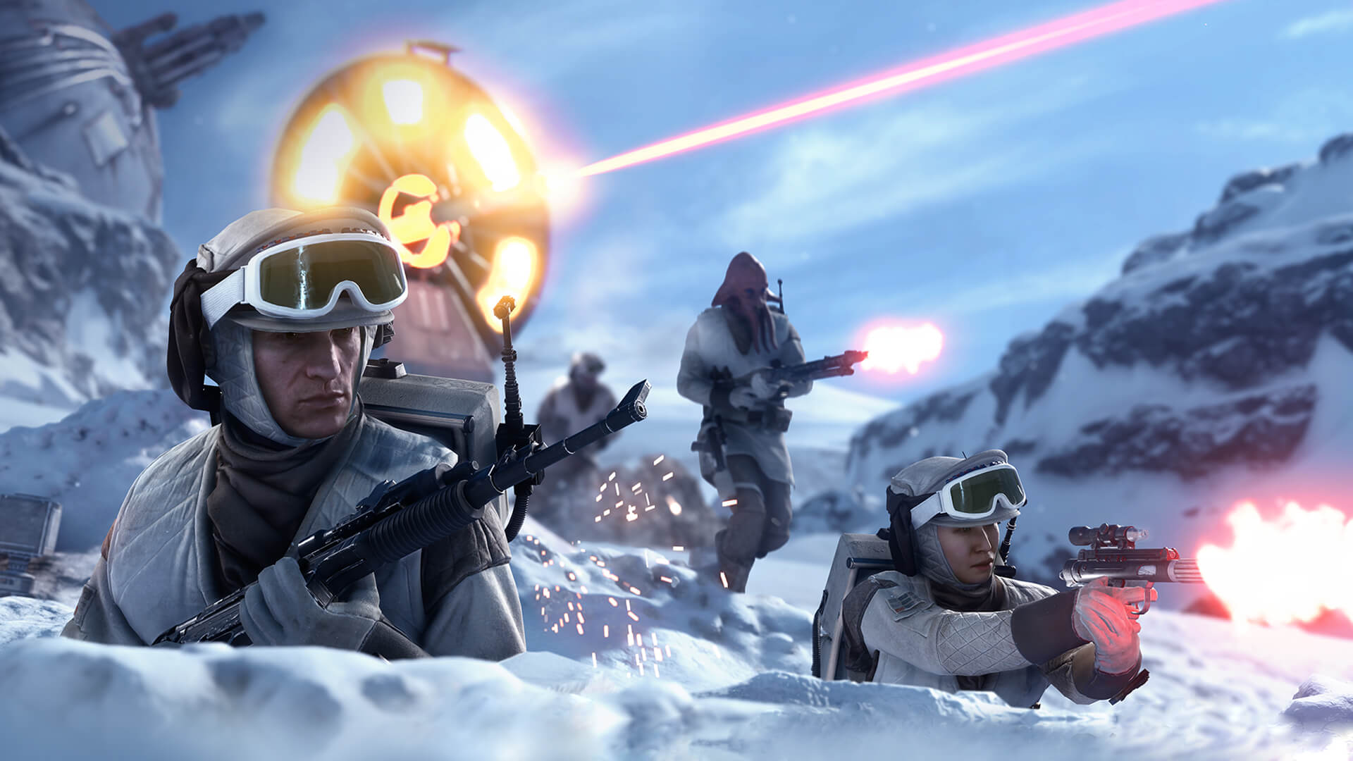 Troopers defend the planetary ion cannon of Echo Base during the Battle of Hoth