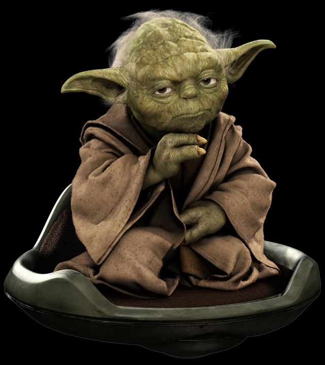 Yoda using a hover chair.