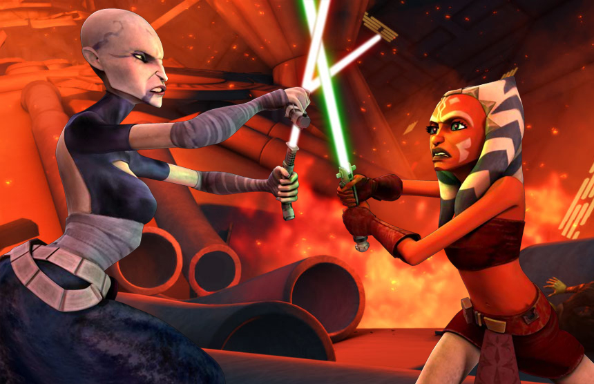 Ahsoka duels Ventress aboard the Tranquility.