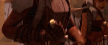 Anakin ed Ahsoka lanciano i rampini per arrampicarsi.