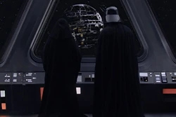 Az épülő Halálcsillagot nézi Darth Sidious és Darth Vader.