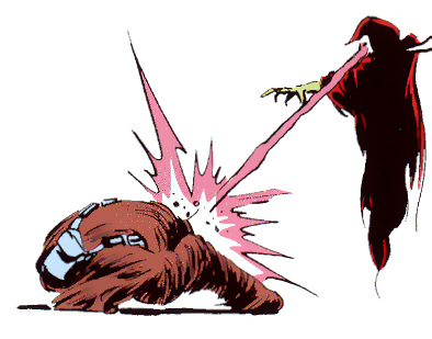 The Darker subdues Chewbacca by imposing fear in the Wookiee.