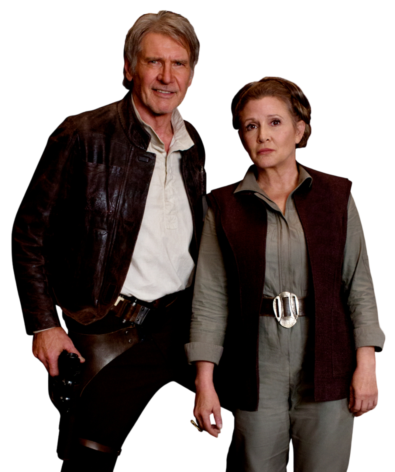 Han Solo and Leia Organa in their older years after Ben Solo resolved to commit himself fully to the dark side of the Force.