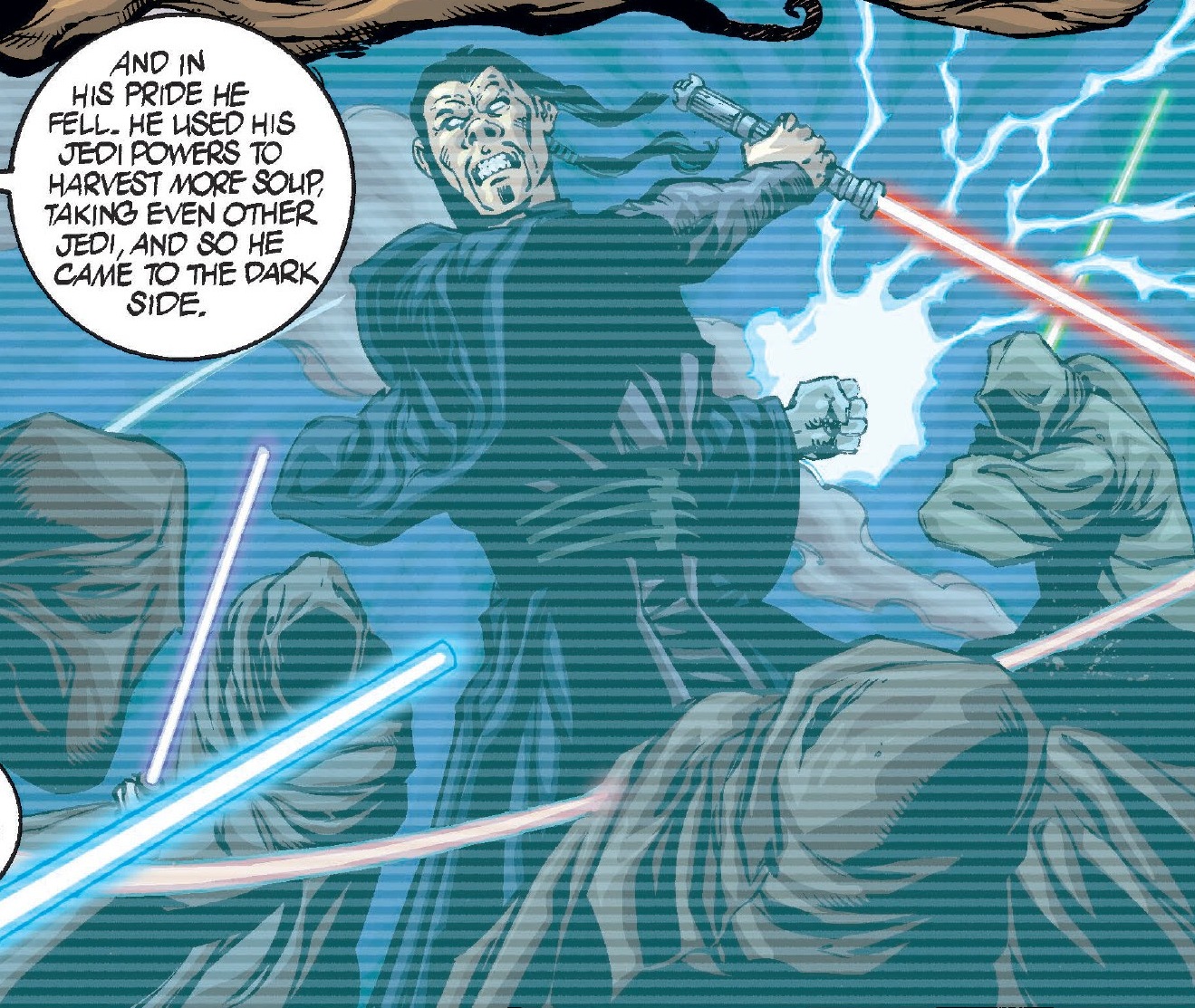 Volfe Karkko battles the Jedi Council on Kiffex.