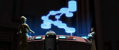 Anakin ed Obi-Wan studiano la disposizione del laboratorio del Dott