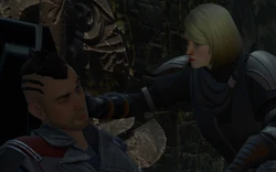 Lana checks up on Theron's injuries.