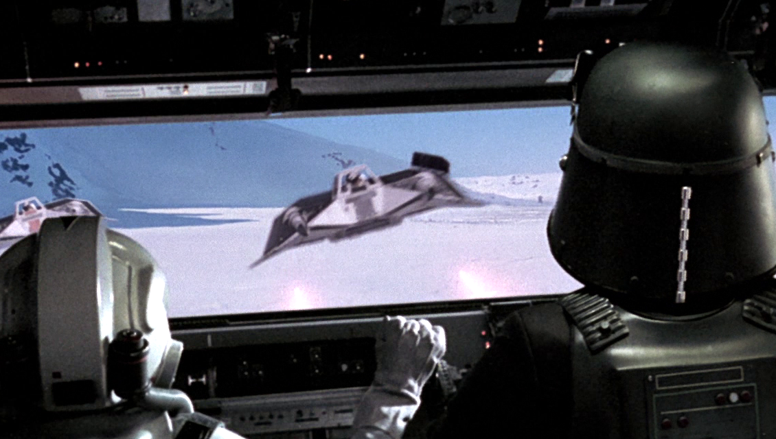 Tarrin Datch's and Hosh Hune's airspeeder attacks an AT-AT walker during the Battle of Hoth.