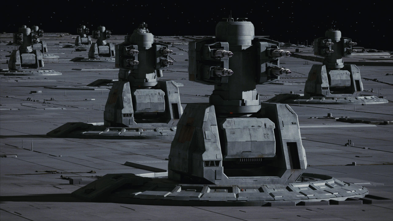 The point-defense laser cannons on a Mandator IV-class Siege Dreadnought.