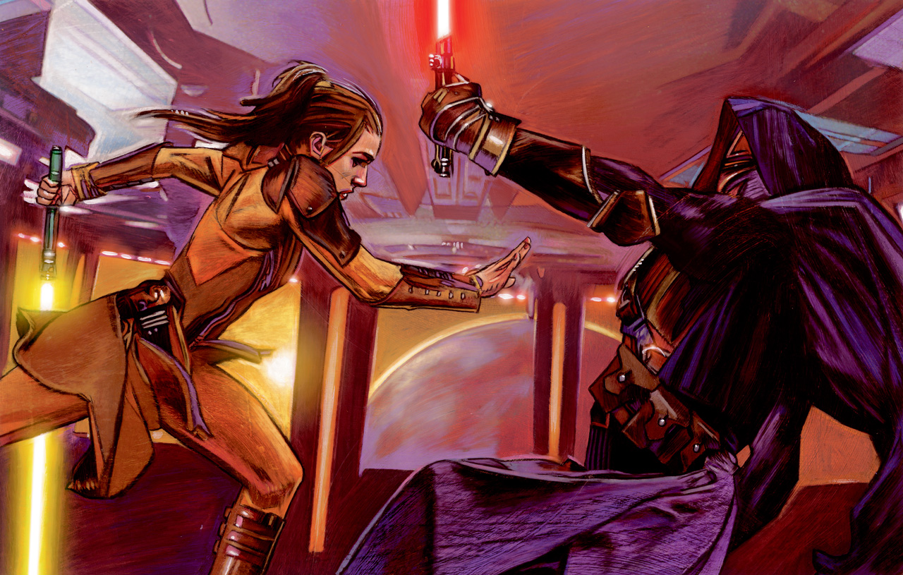 Bastila Shan confronts Darth Revan during his capture.