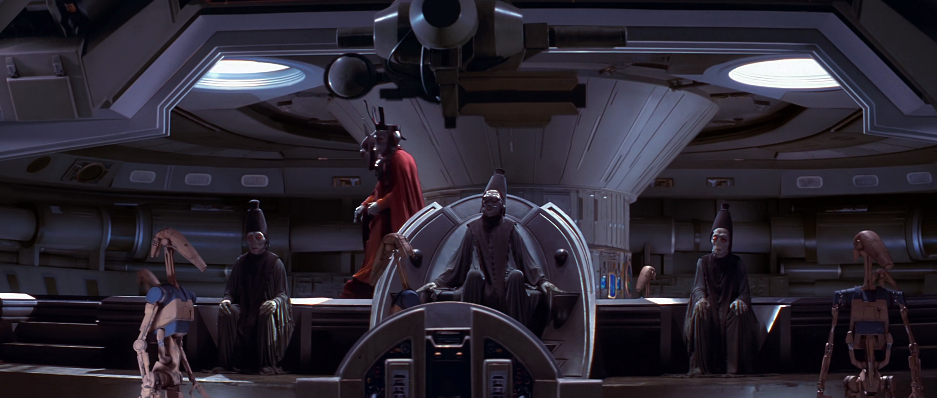 OOM pilot battle droids and Neimoidians aboard the Saak'ak during the Invasion of Naboo