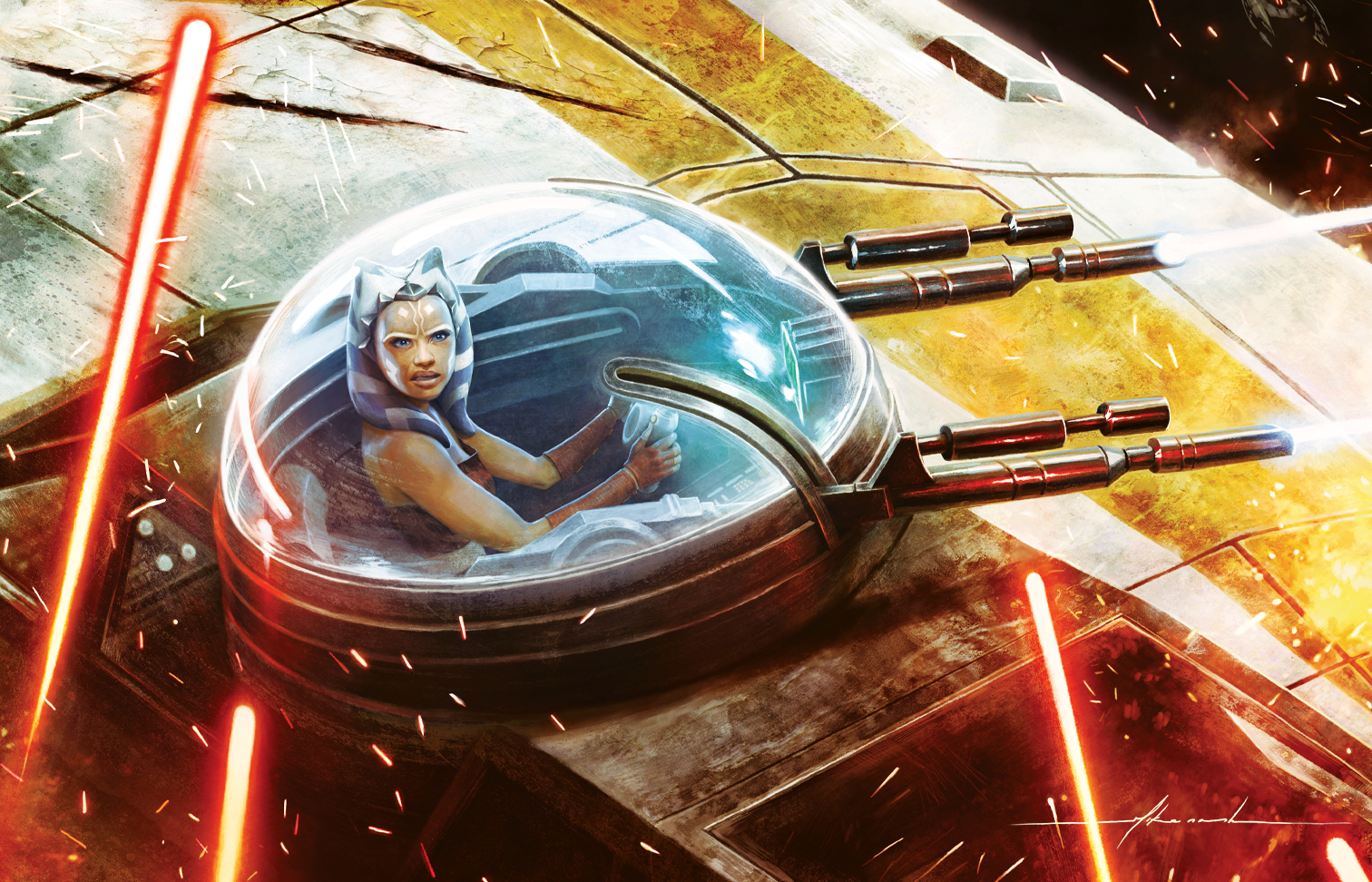 Tano served as gunner on Skywalker's Y-wing fighter.