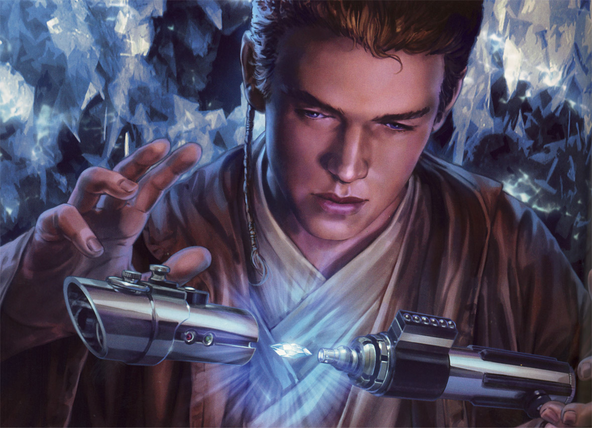 Anakin Skywalker assembles his first lightsaber in the caves of Ilum