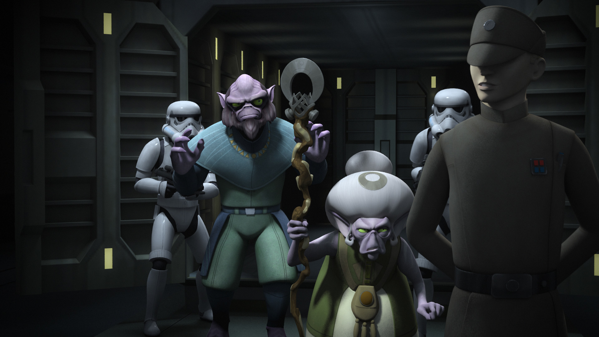 Gron and Chava are held prisoner by the Empire before being rescued by the rebels.